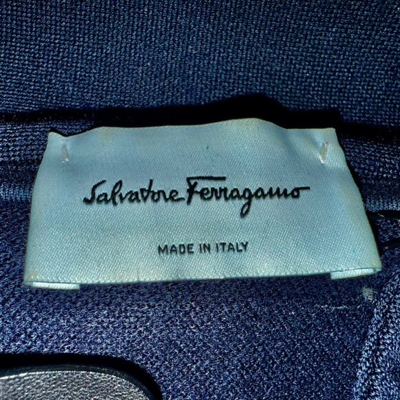 Ferragamo Mens Virgin Wool Bomber Jacket, SZ L, Navy, Zipper w/Leather, RT $1800 - Picture 5 of 14